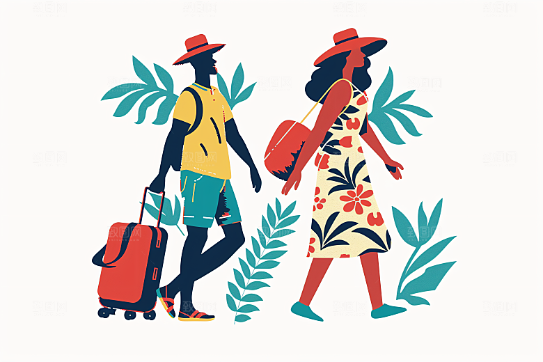 扁平风旅游山野彩色插画