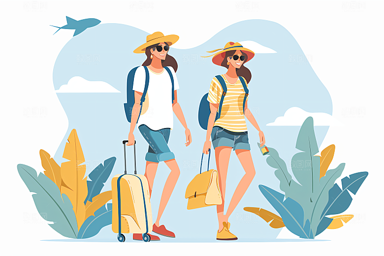 扁平风旅游露营旅行插画