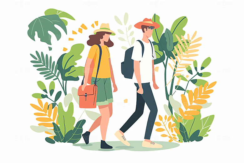扁平风旅游休闲清新插画