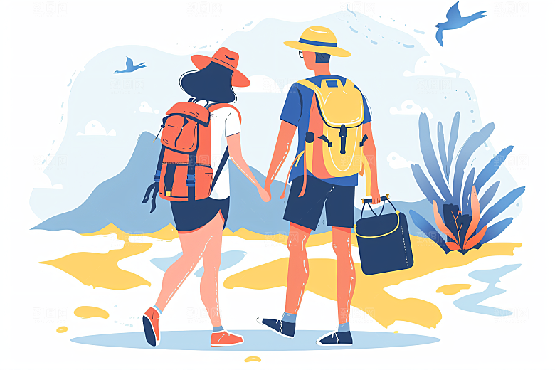 扁平风旅游旅行户外插画