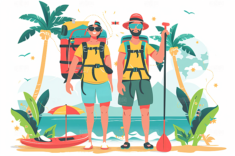 扁平风旅游手绘高清插画