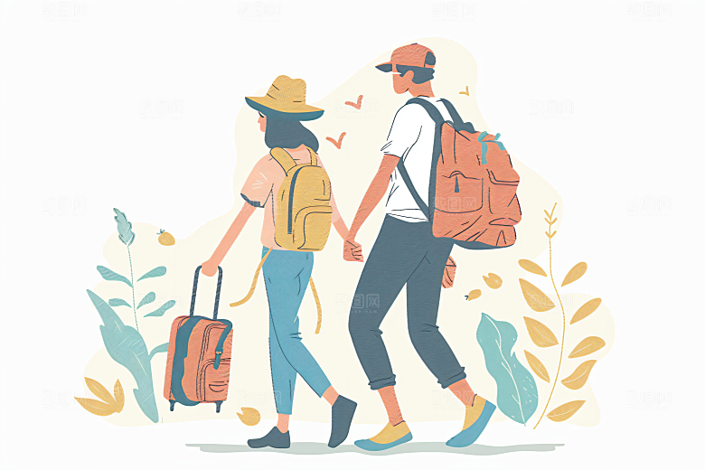 扁平风旅游山野露营插画