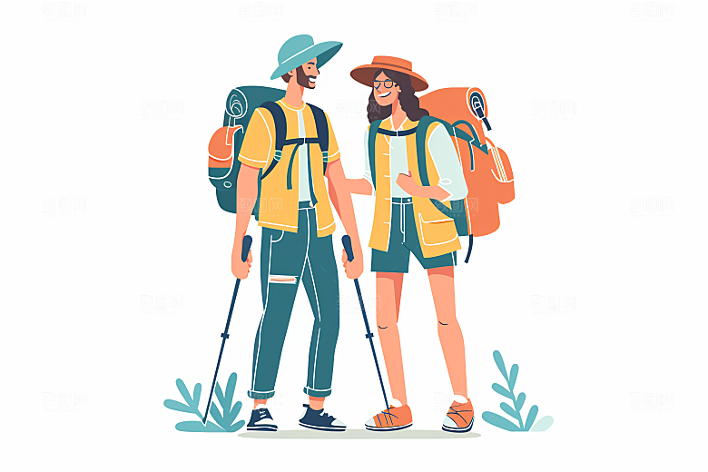 扁平风旅游彩色清新插画