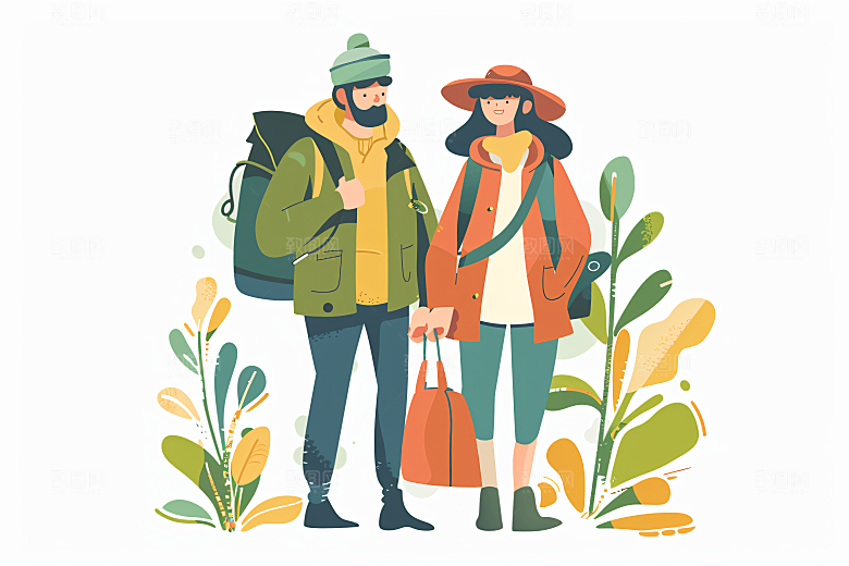 扁平风旅游露营彩色插画