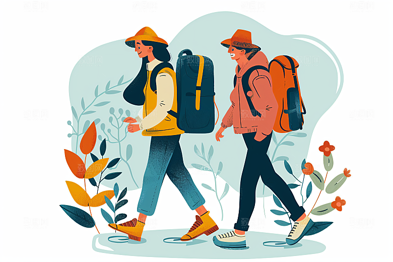 扁平风旅游旅行手绘插画