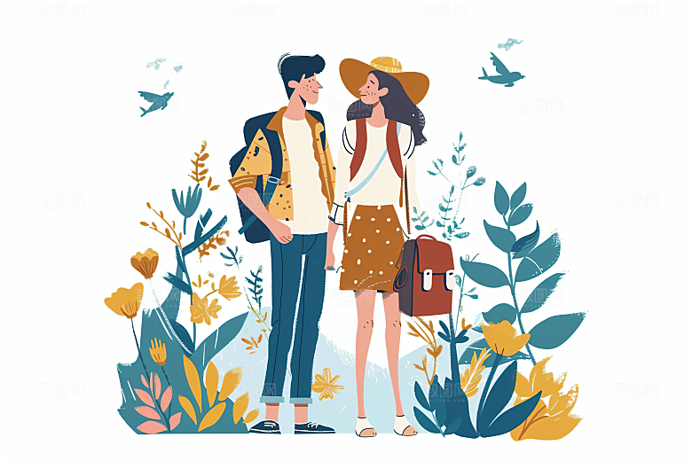扁平风旅游露营旅行插画