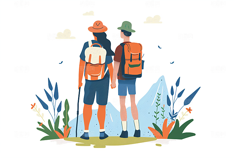 扁平风旅游清新山野插画