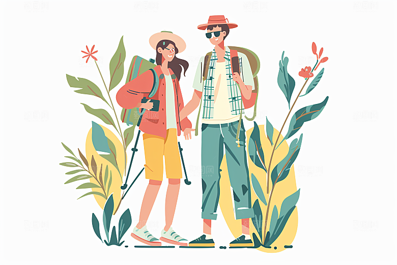 扁平风旅游旅行彩色插画