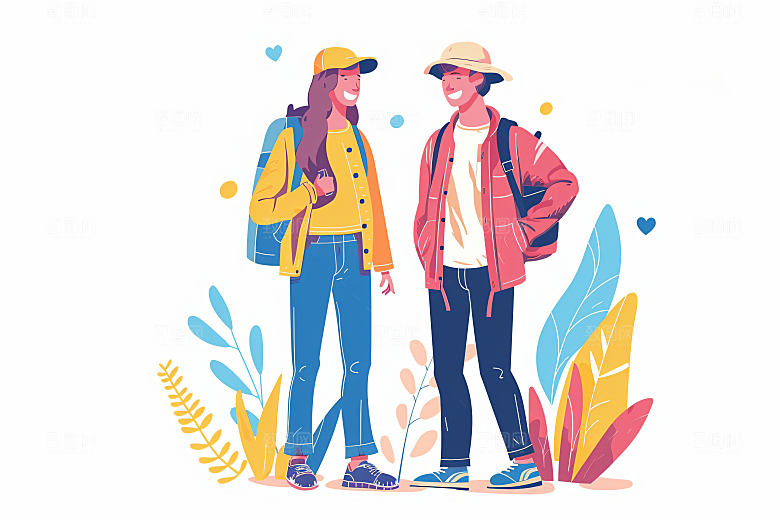 扁平风旅游彩色自由行插画