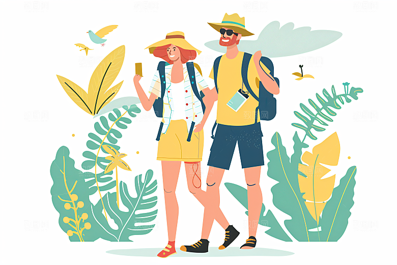 扁平风旅游简约休闲插画