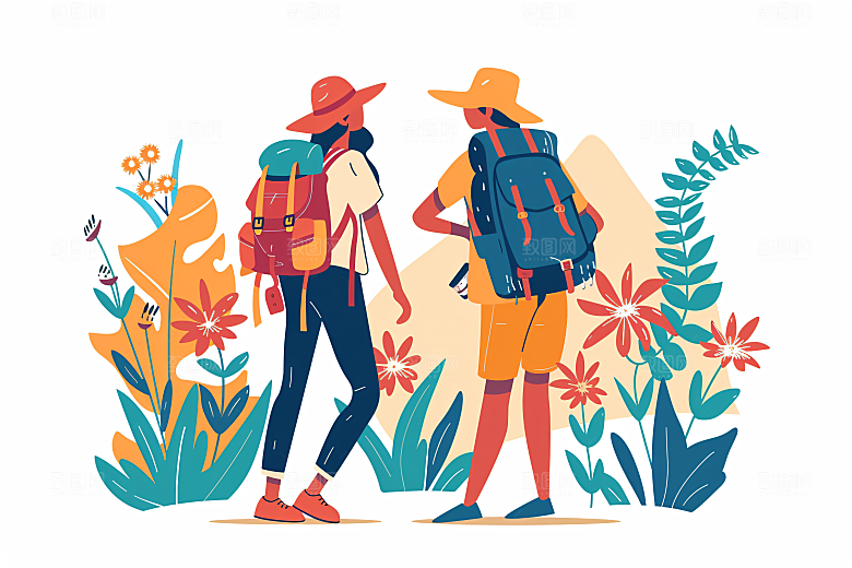 扁平风旅游踏青休闲插画