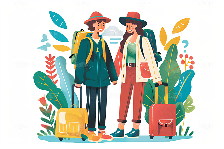 扁平风旅游户外自由行插画
