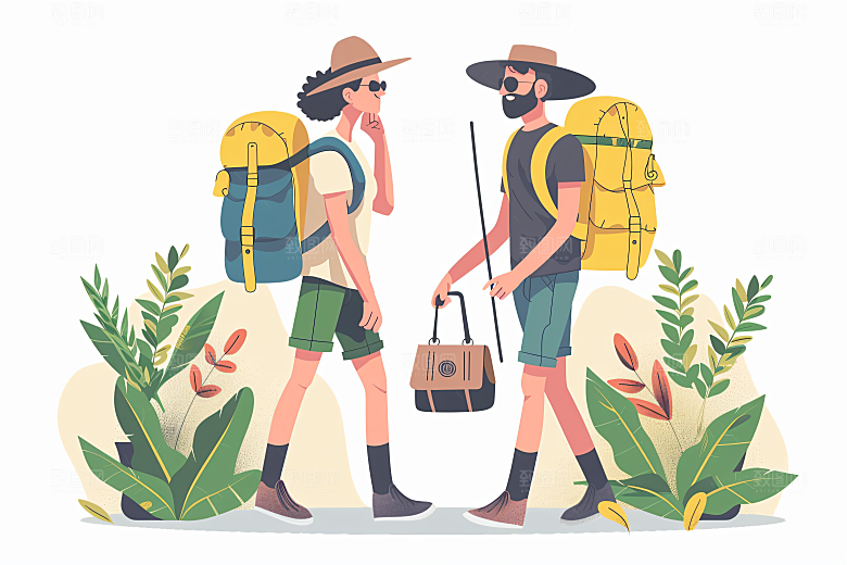 扁平风旅游旅行徒步插画
