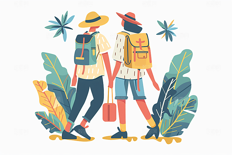 扁平风旅游休闲氛围感插画