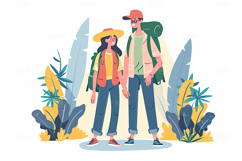 扁平风旅游手绘户外插画