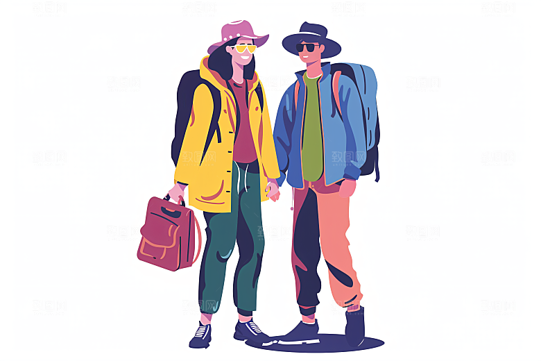 扁平风旅游彩色旅行插画
