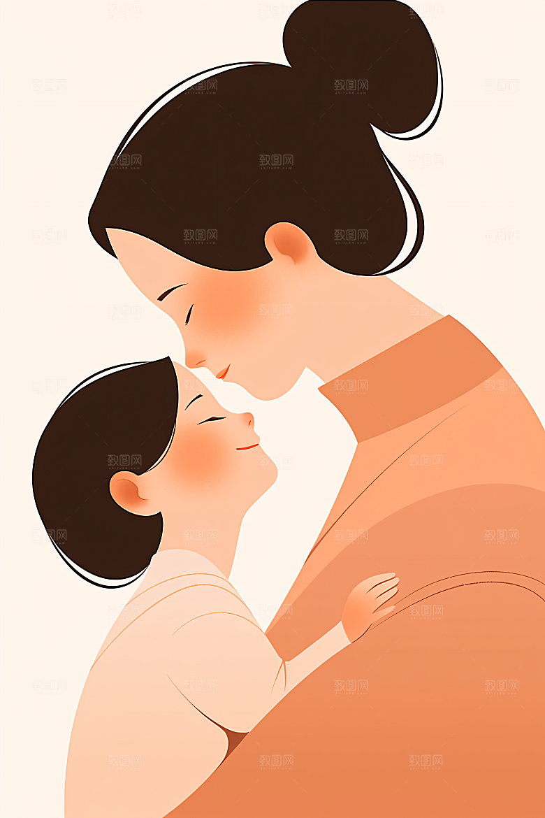 简约母亲节亲情手绘插画