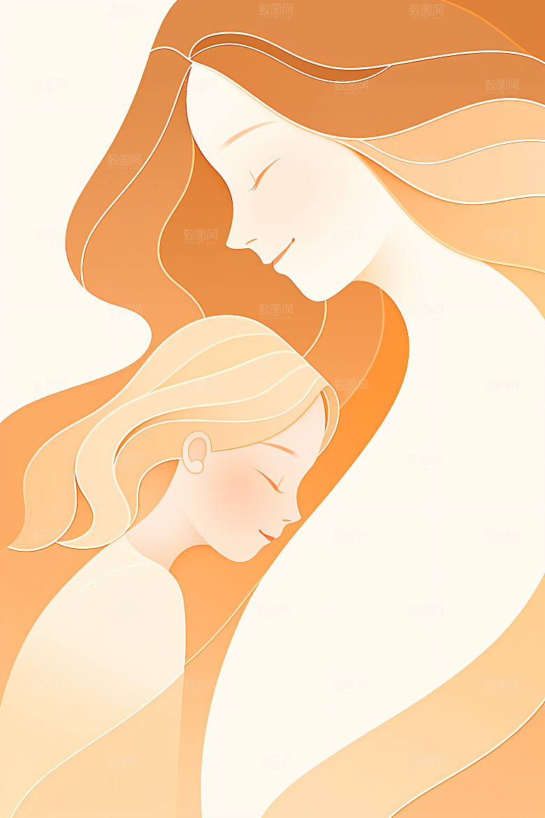 简约母亲节亲子唯美插画