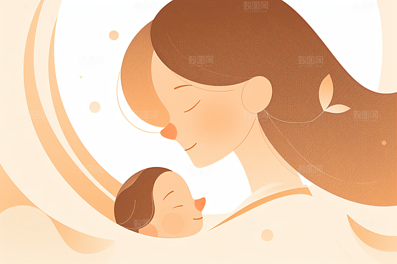 简约母亲节亲子唯美插画