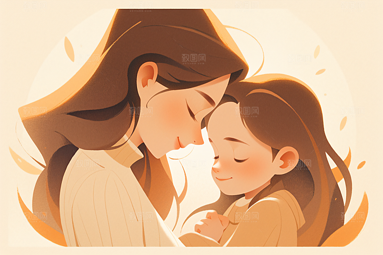 简约母亲节亲子唯美插画