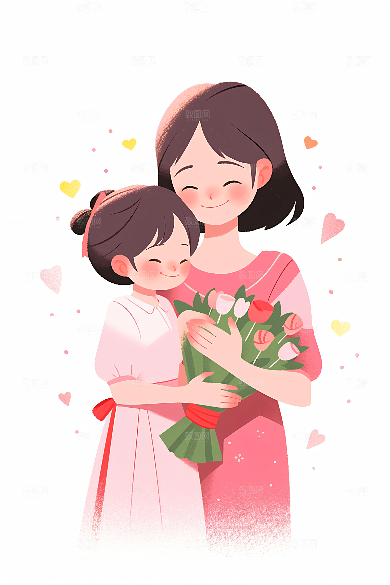 简约母亲节清新扁平风插画