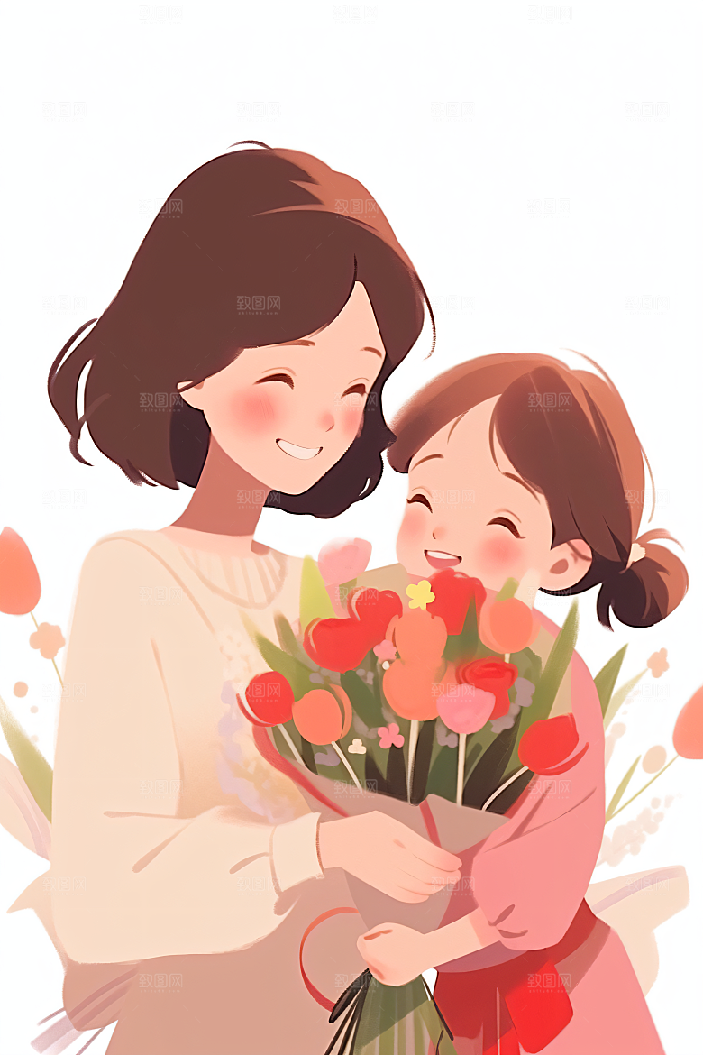 简约母亲节亲子母爱插画