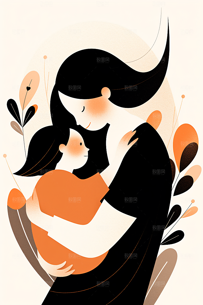 简约母亲节亲情唯美插画