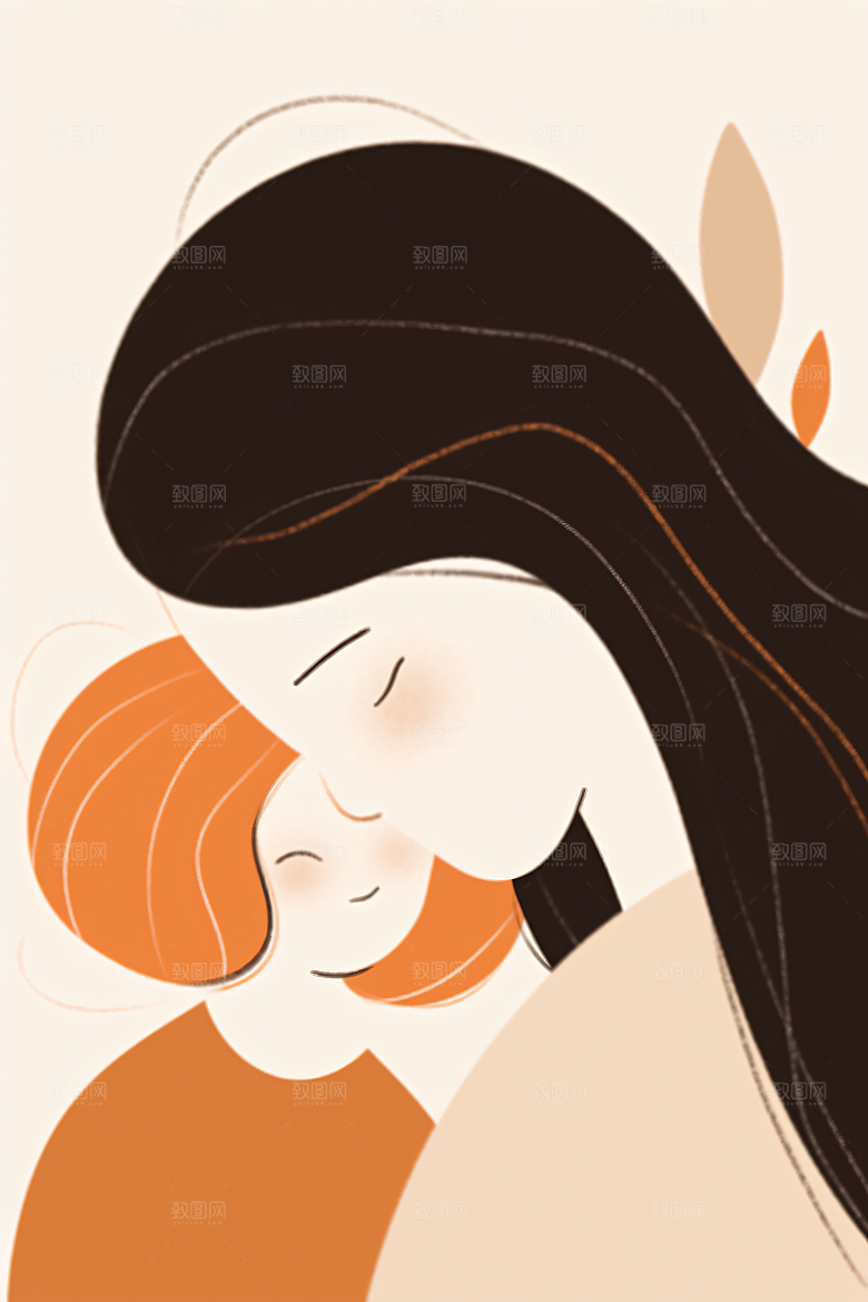 简约母亲节母爱亲子插画