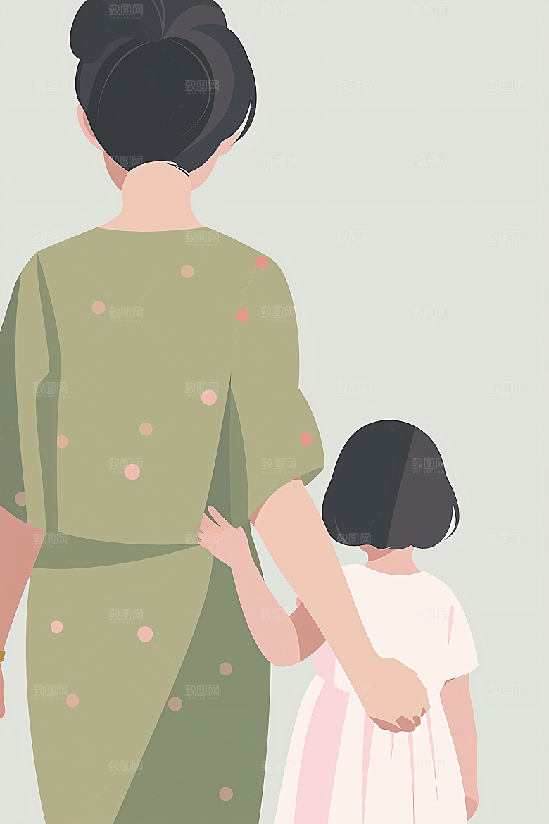 简约母亲节亲子清新插画