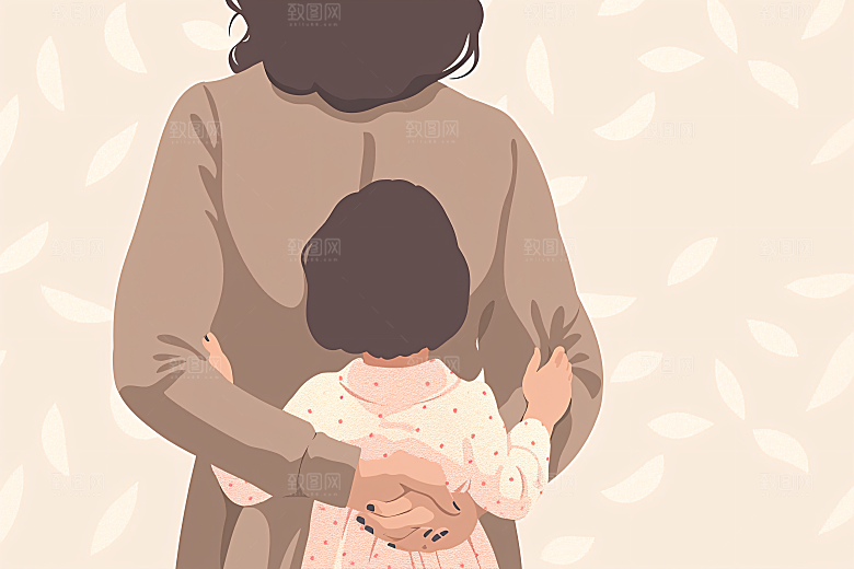简约母亲节清新亲子插画