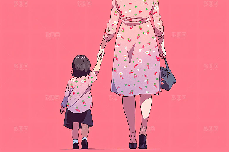 简约母亲节唯美亲子插画