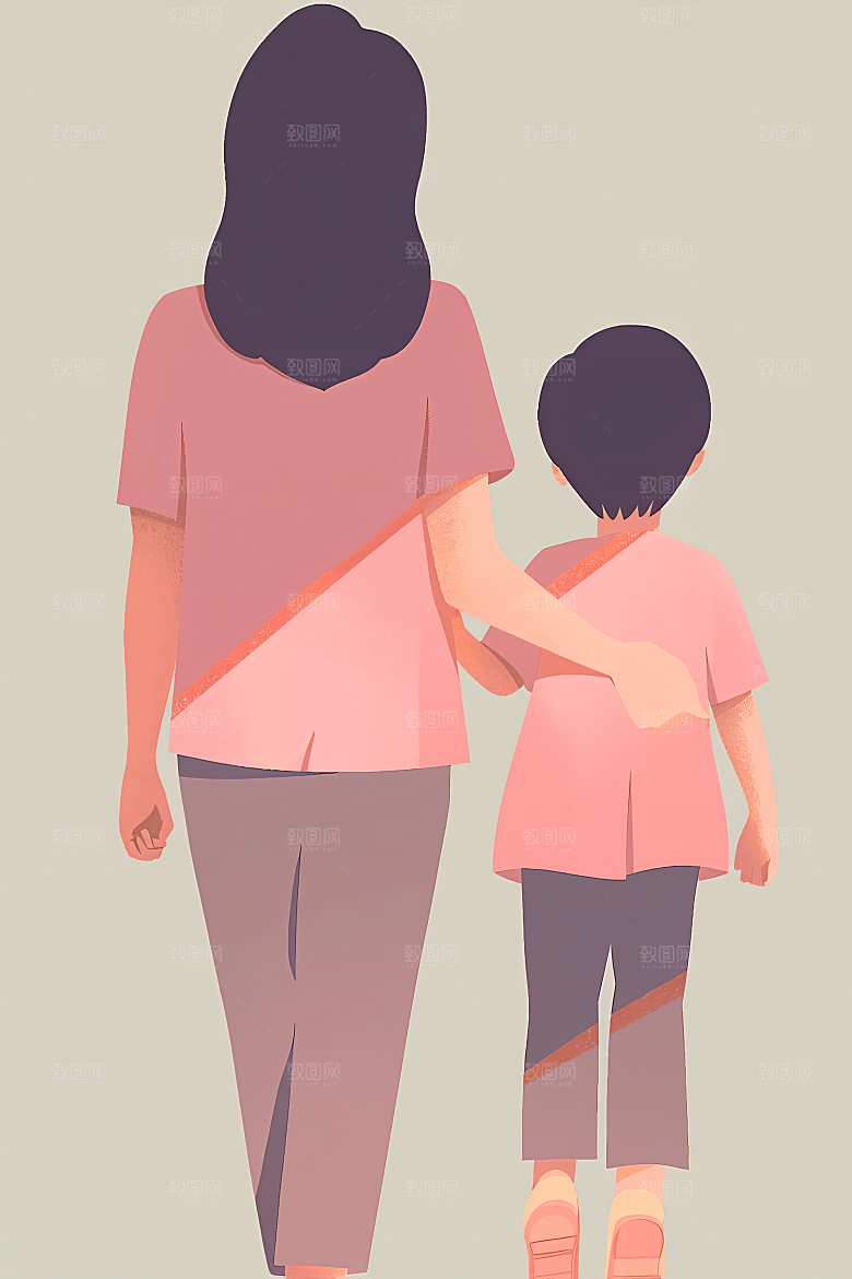 简约母亲节亲情手绘插画