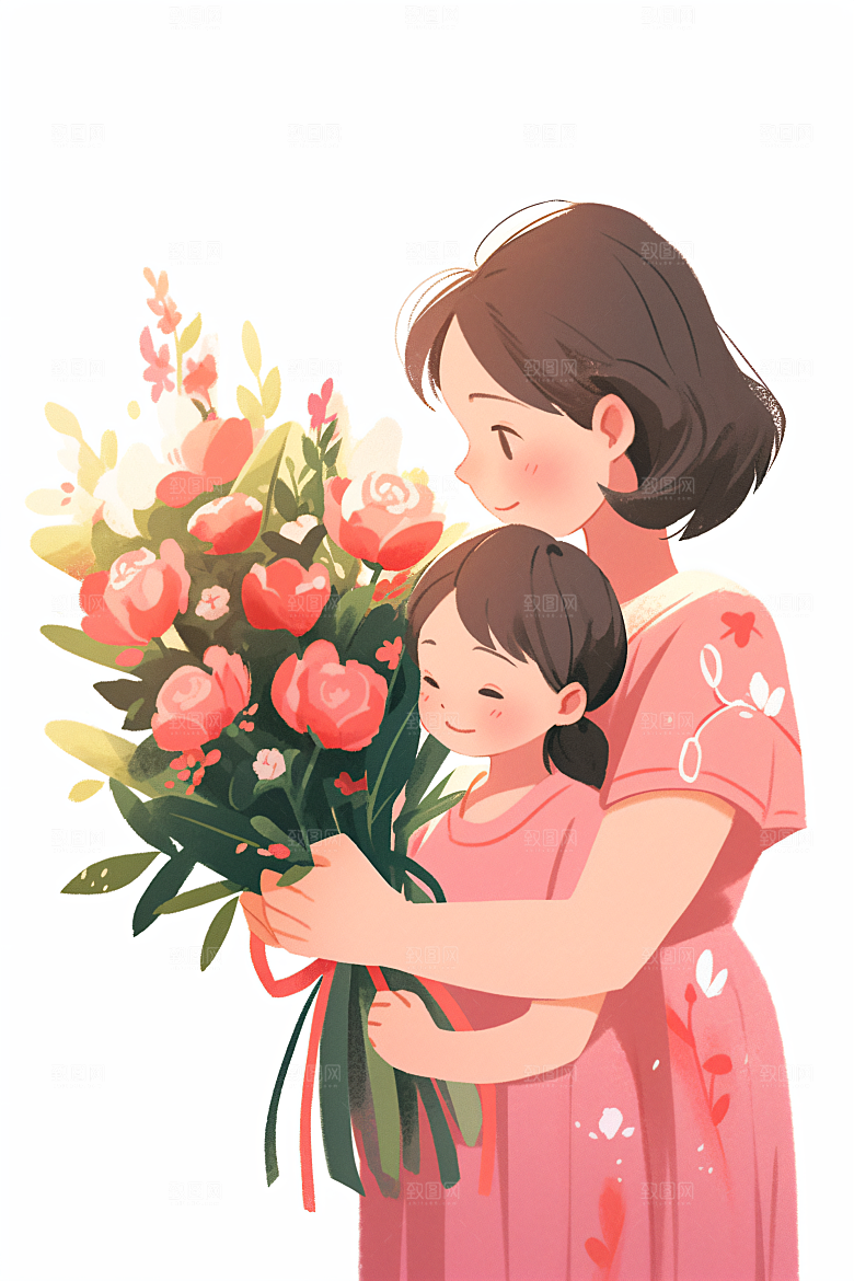 简约母亲节清新扁平风插画