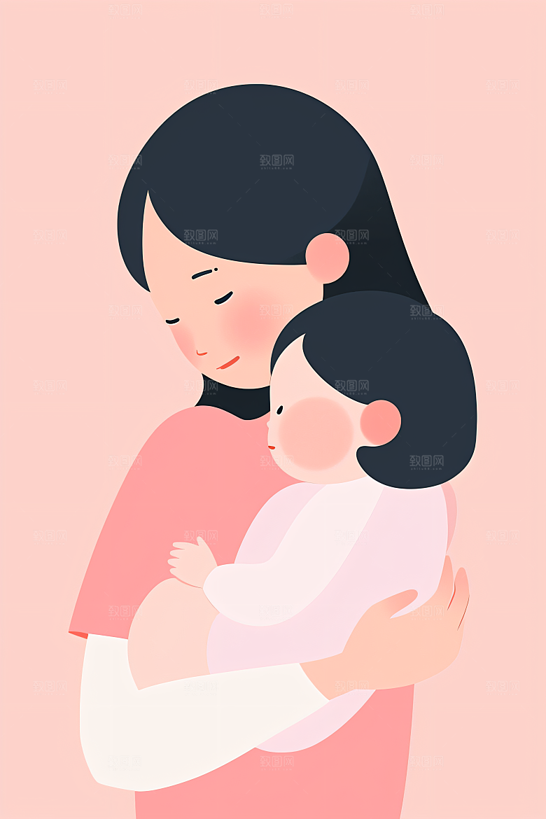 简约母亲节亲情手绘插画