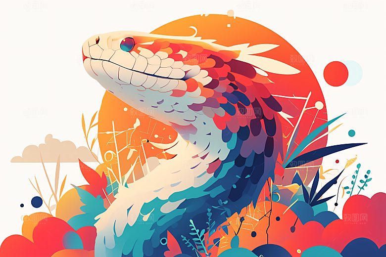 扁平风蛇年自然生态插画