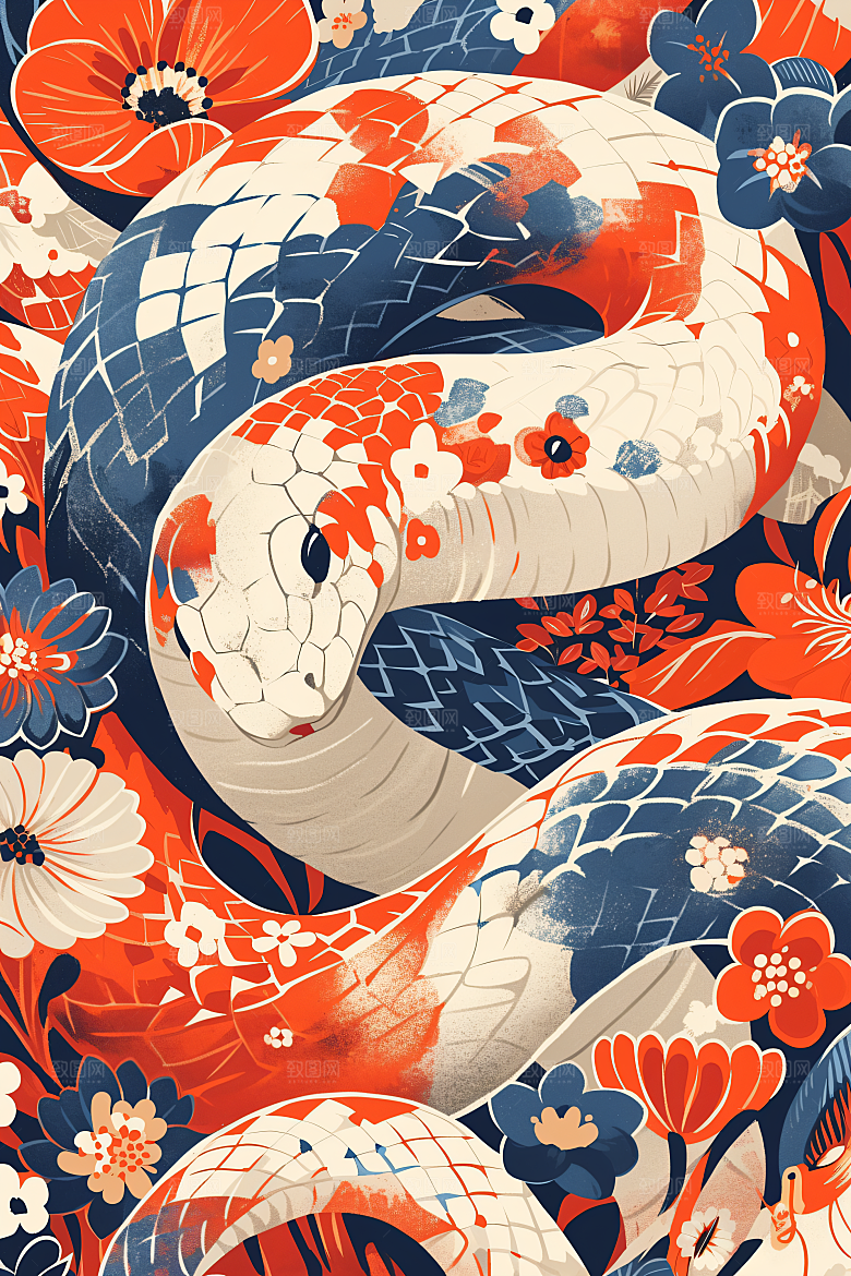 扁平风蛇年平面涂鸦插画