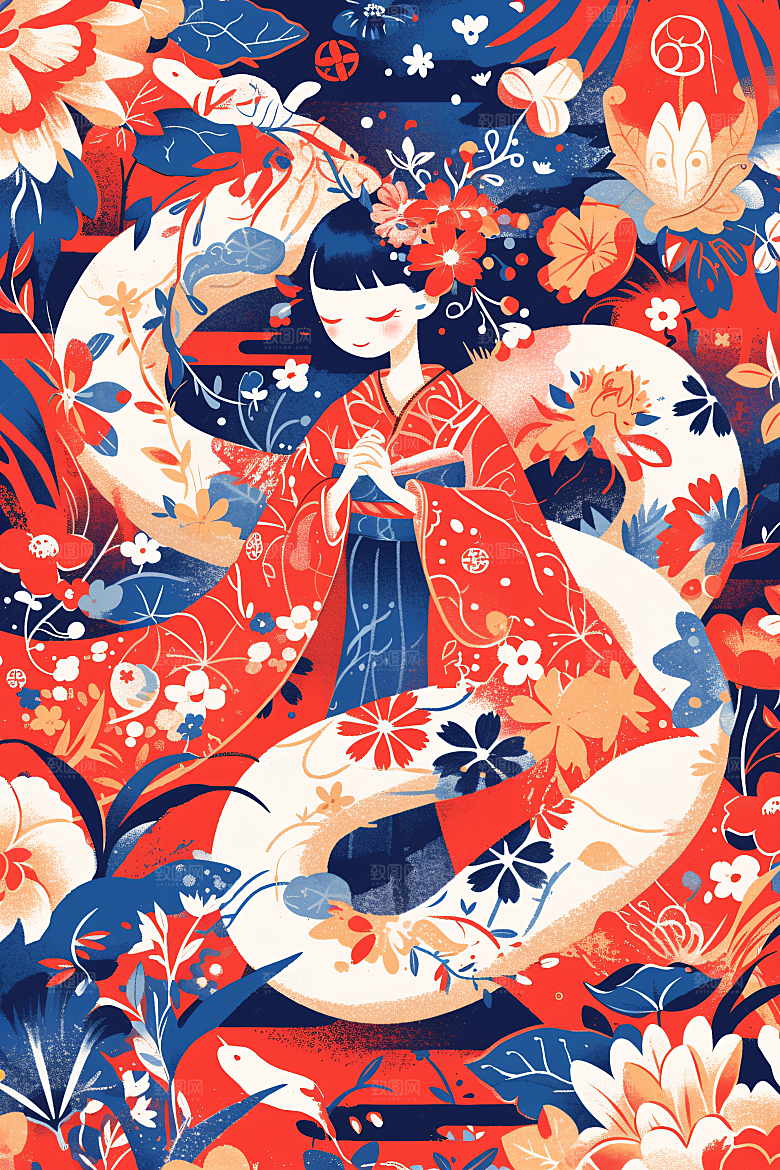 扁平风蛇年平面简约插画