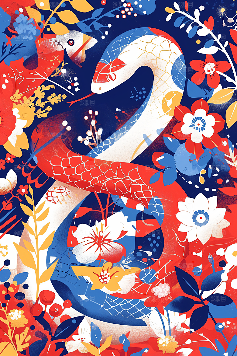 扁平风蛇年艺术简约插画