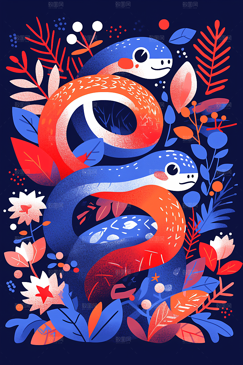 扁平风蛇年艺术几何插画