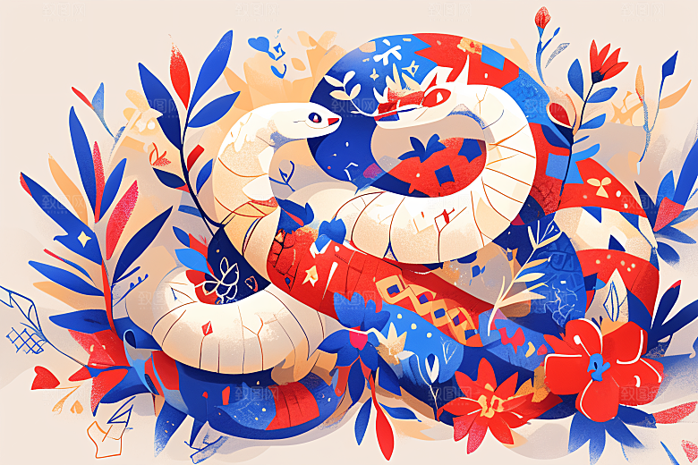 扁平风蛇年自然平面插画