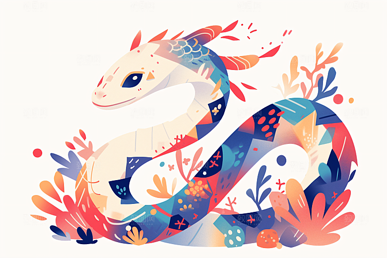 扁平风蛇年自然生态插画