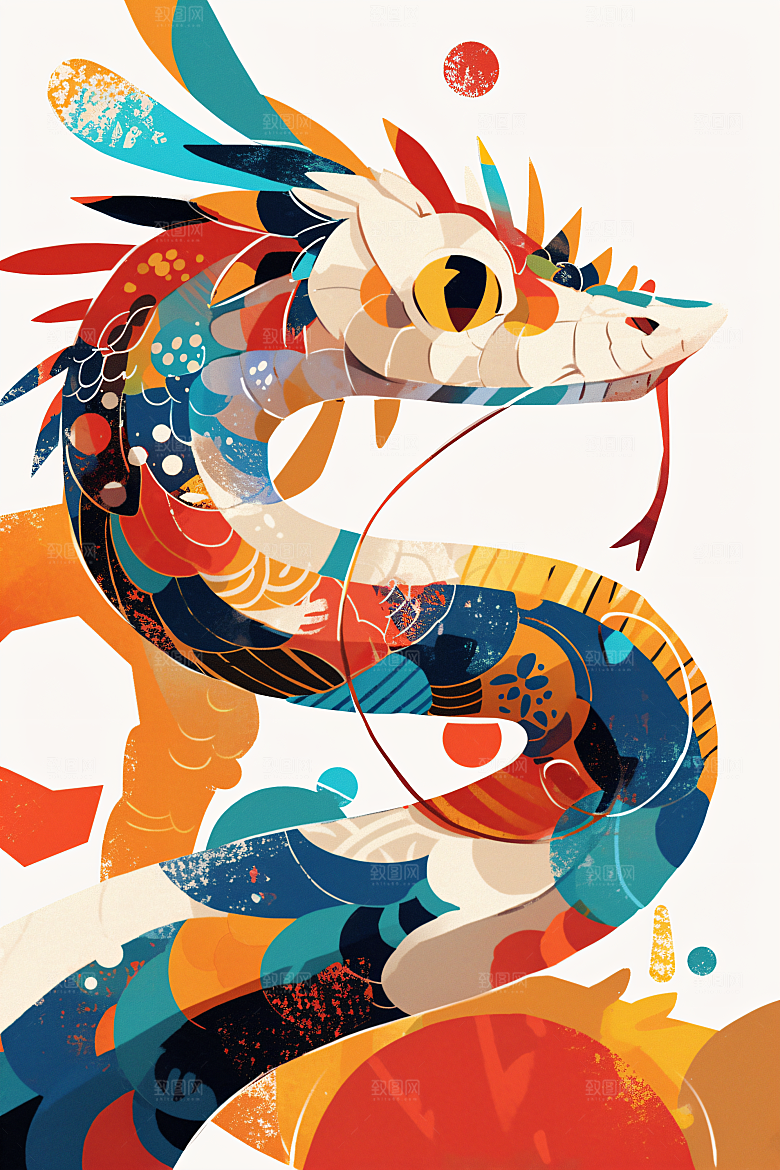 扁平风蛇年涂鸦自然插画