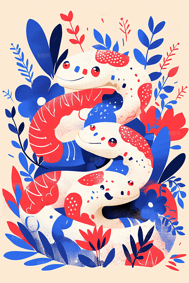 扁平风蛇年生态自然插画