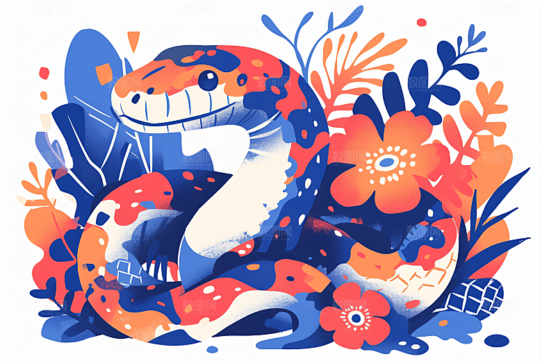 扁平风蛇年动物涂鸦插画