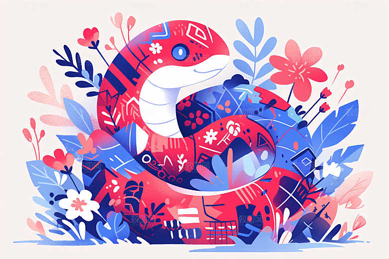 扁平风蛇年平面简约插画
