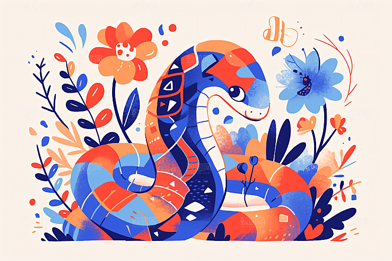 扁平风蛇年动物平面插画
