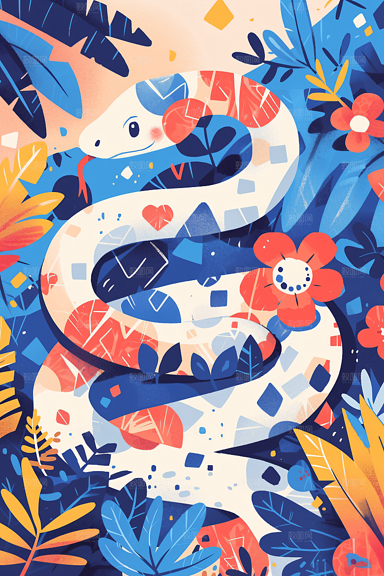 扁平风蛇年平面清新插画