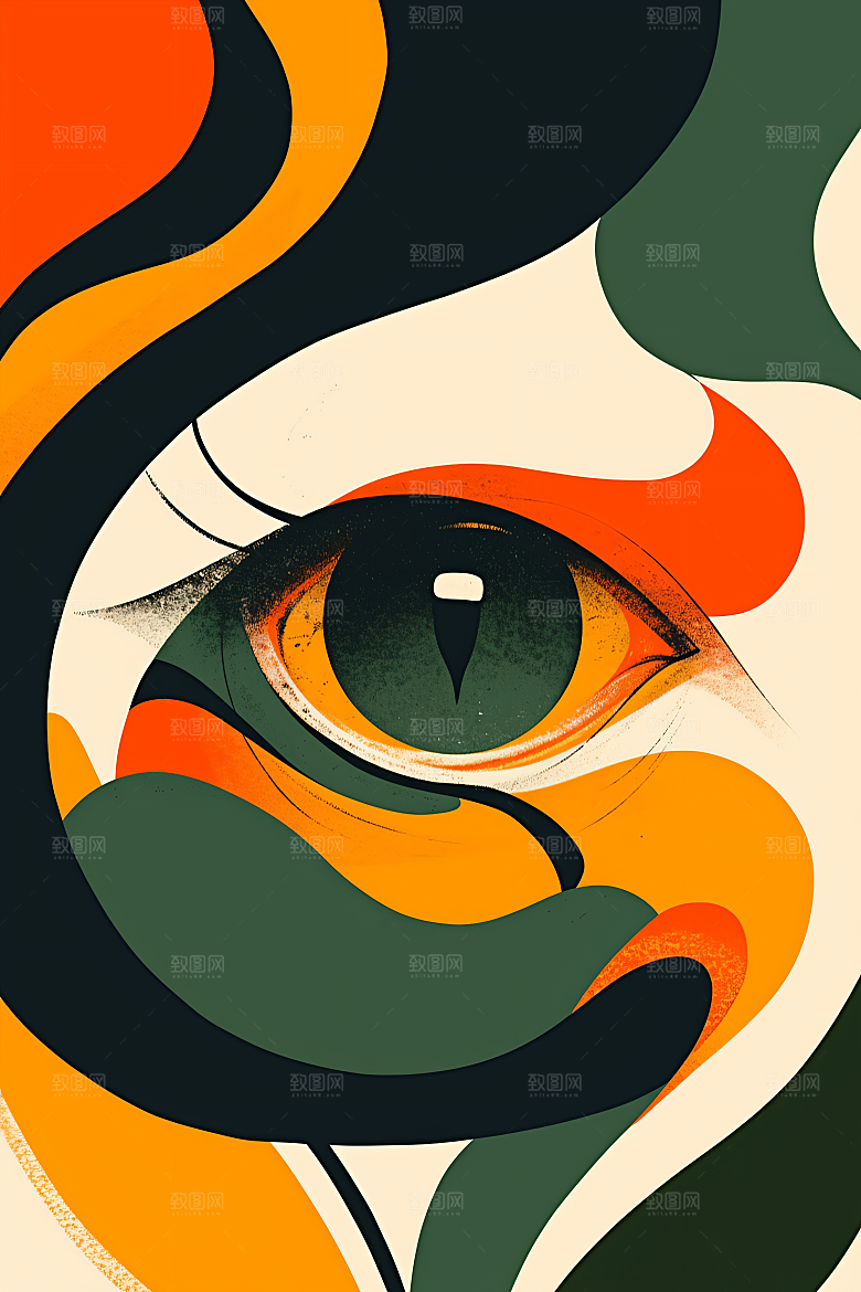 扁平风蛇年几何彩色插画