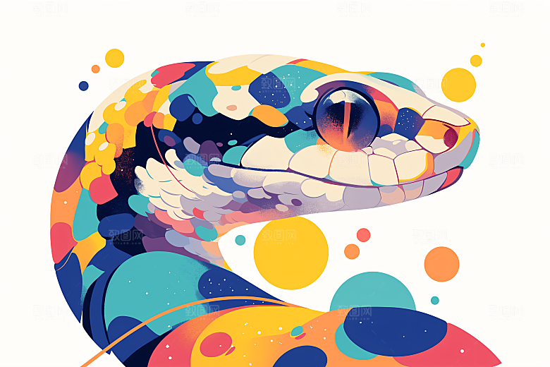 扁平风蛇年彩色涂鸦插画