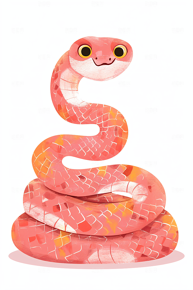 扁平风蛇年手绘色块插画